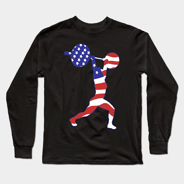 Weightlifting Clean and Jerk USA FLAG Long Sleeve T-Shirt by SusanaDesigns